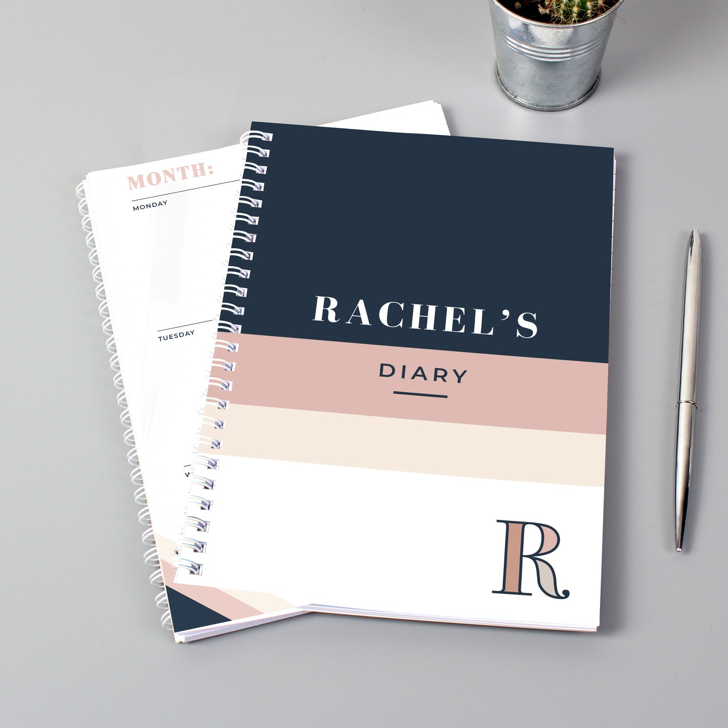 Personalised Free Text Navy & Blush A5 Diary - MK&JD Gifts