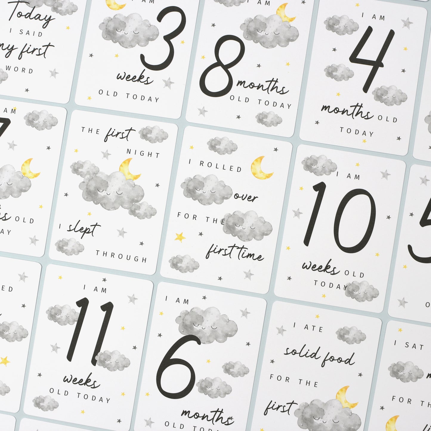 Personalised Cloud Baby Milestone Cards In Drawstring Bag - MK&JD Gifts