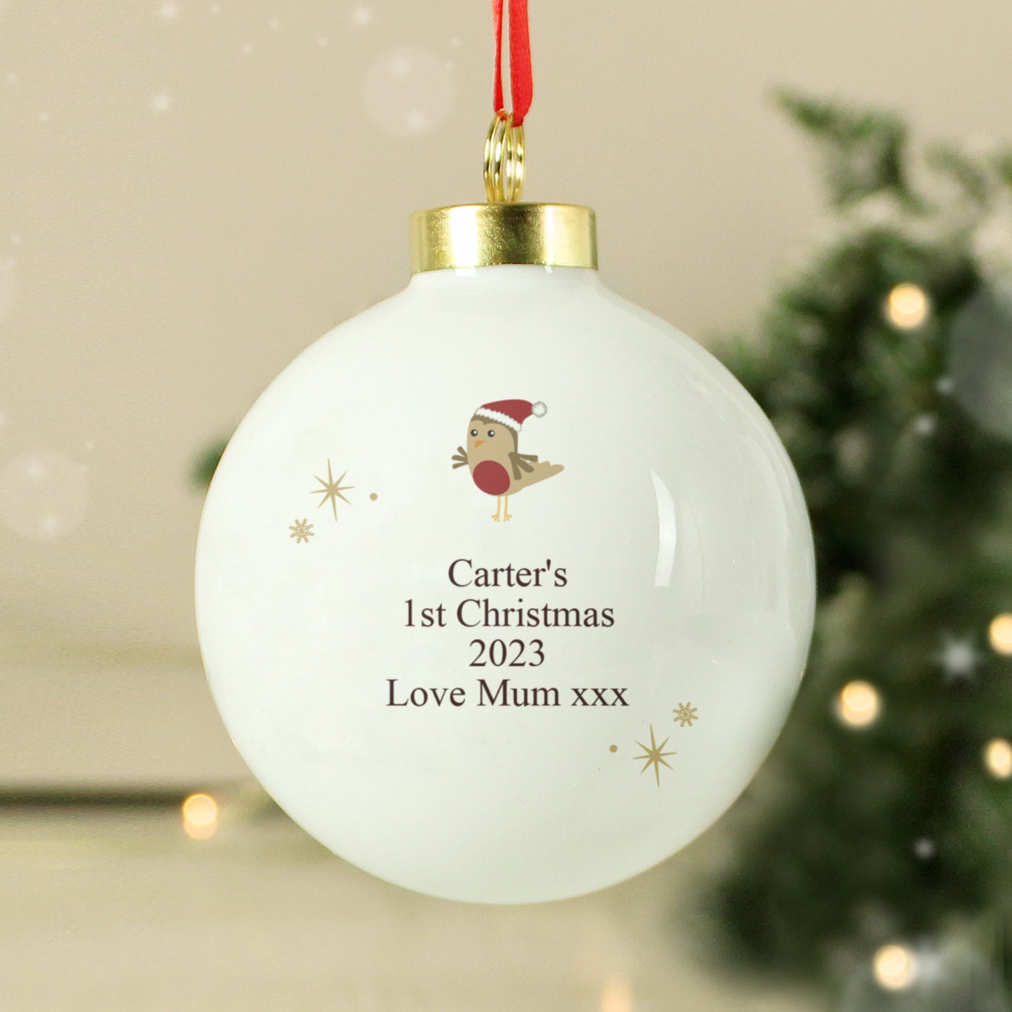 Personalised Initial Little Robin Bauble - MK&JD Gifts