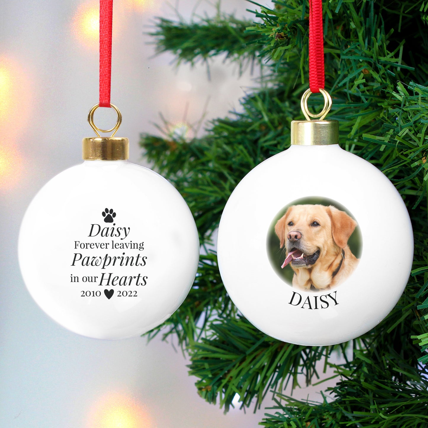 Personalised Paw Print Memorial Photo Upload Bauble - MK&JD Gifts