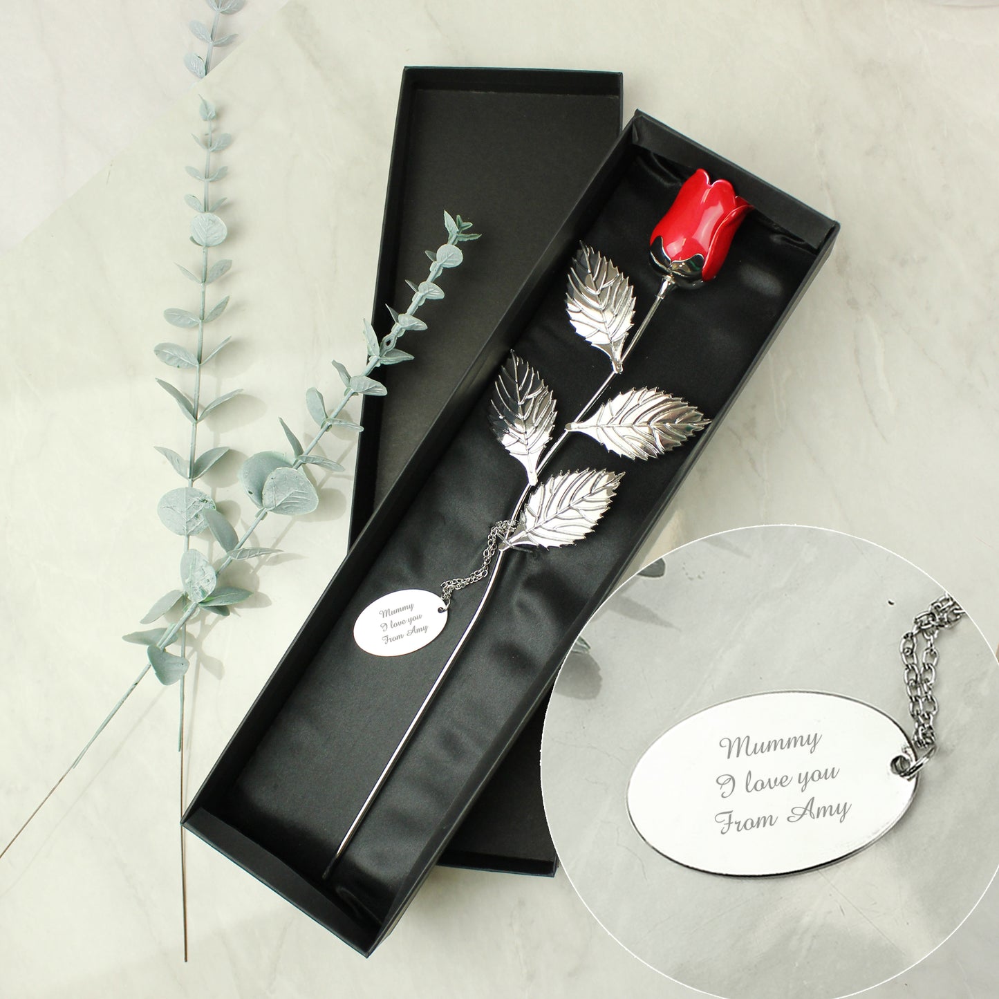 Personalised Free Text Silver Plated Red Rose - MK&JD Gifts