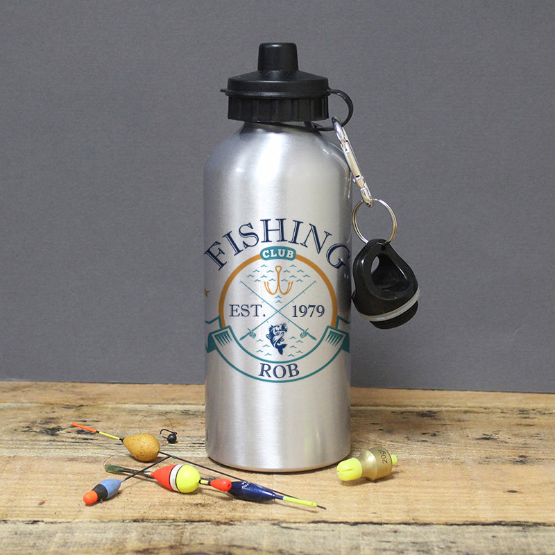 Personalised Fishing Club Silver Drinks Bottle - MK&JD Gifts