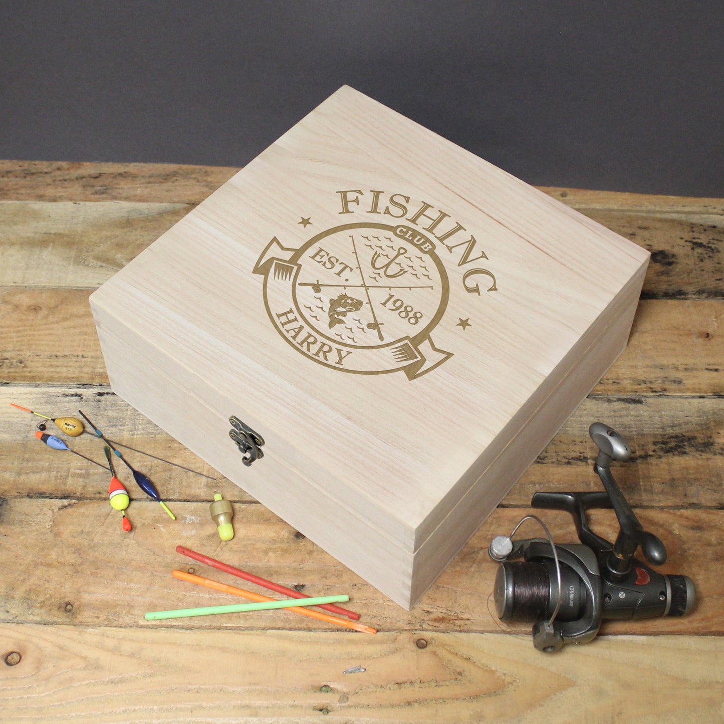 Personalised Fishing Club Wooden Keepsake Box - MK&JD Gifts