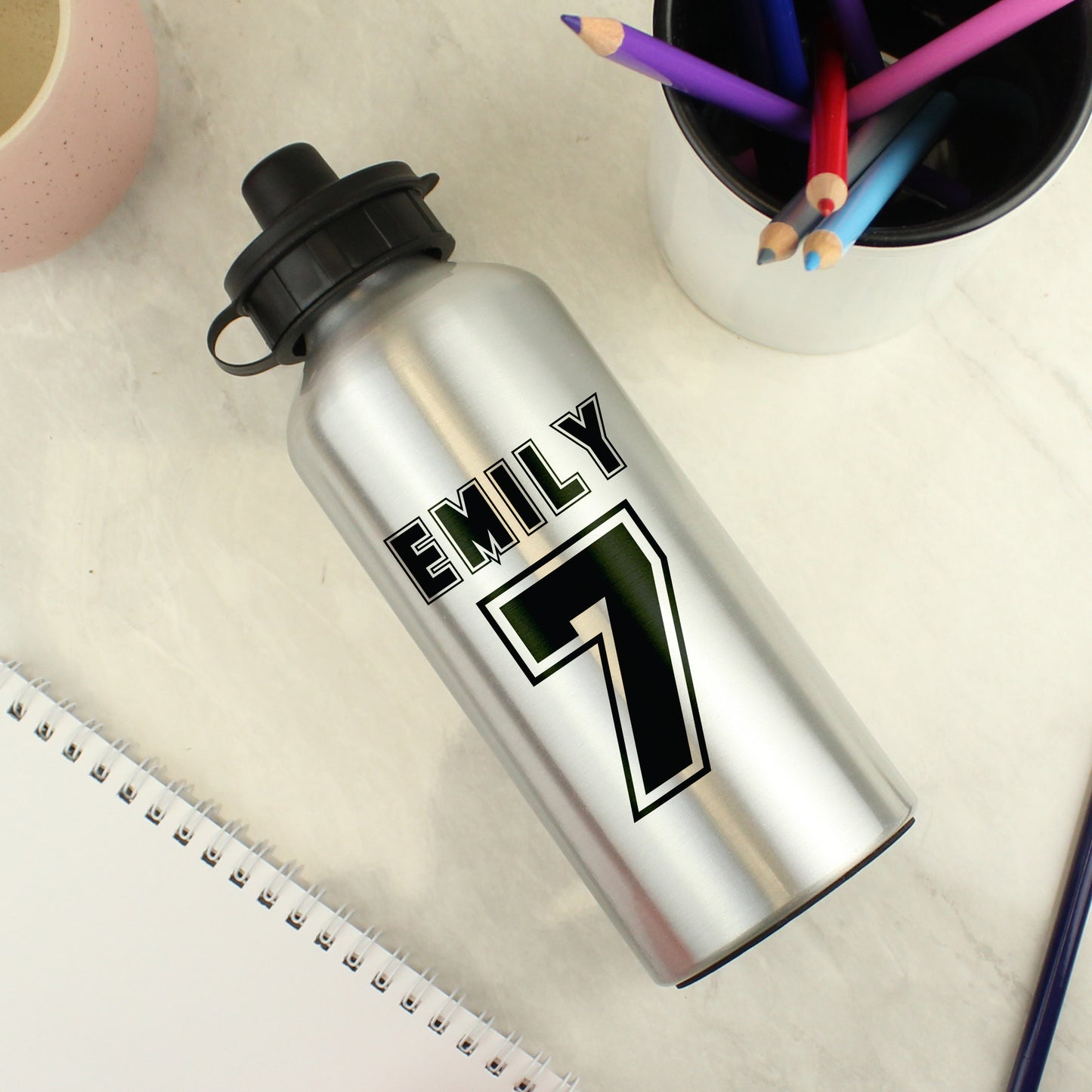 Personalised Sports Number Silver Drinks Bottle - MK&JD Gifts