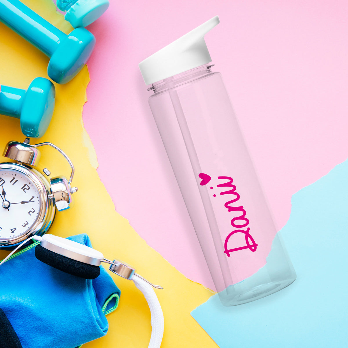 Personalised Pink Heart Name Only Water Bottle - MK&JD Gifts