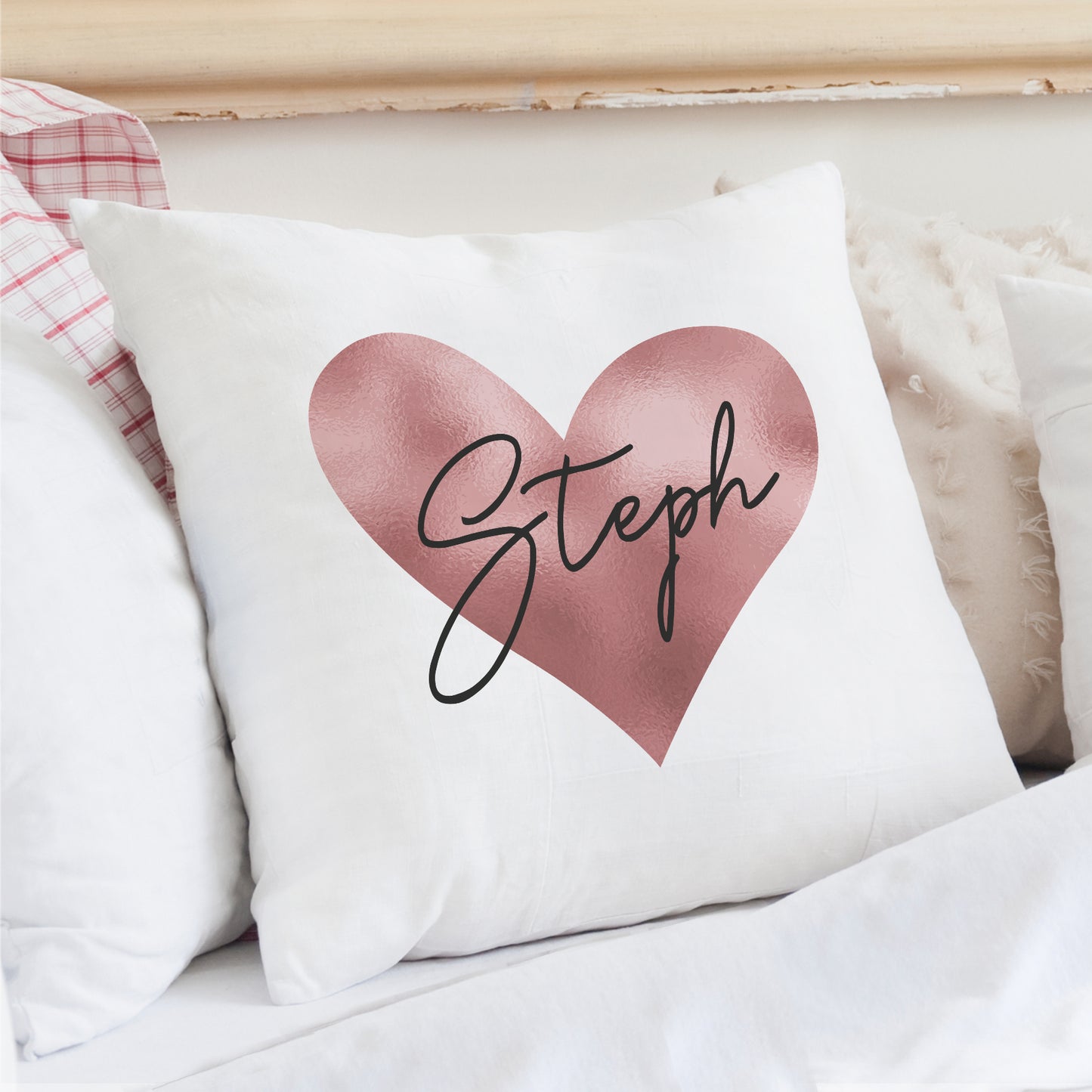 Personalised Name Only Rose Gold Heart Cushion - MK&JD Gifts