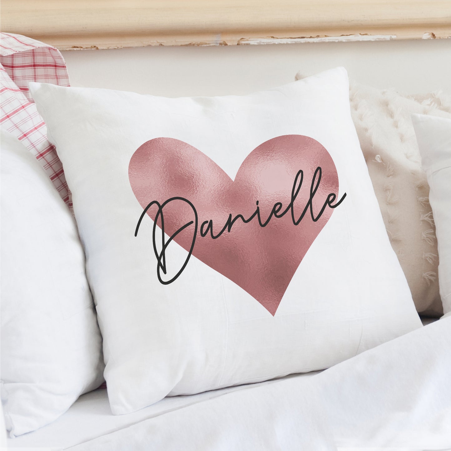 Personalised Name Only Rose Gold Heart Cushion - MK&JD Gifts