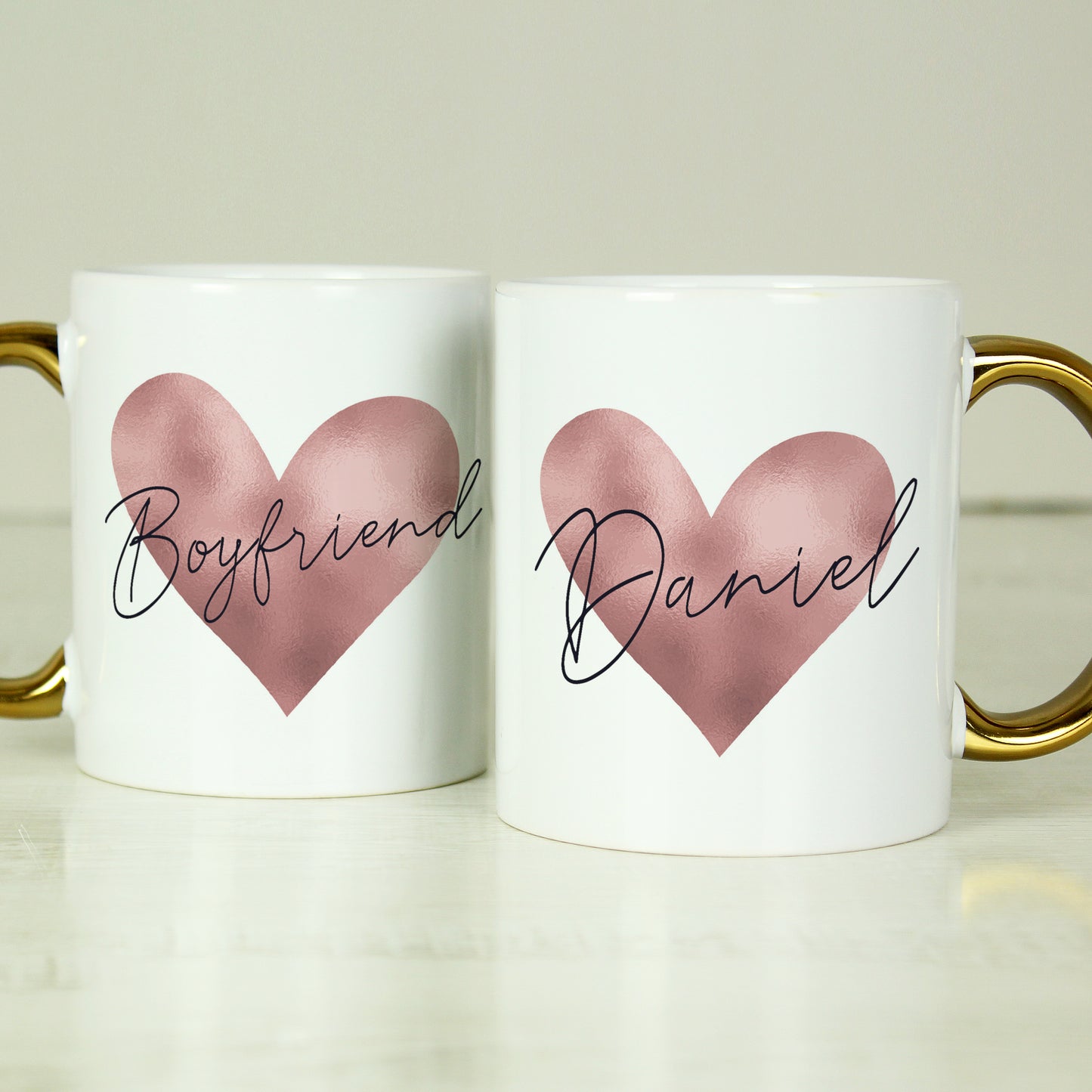 Personalised Heart Gold Handled Mug - MK&JD Gifts
