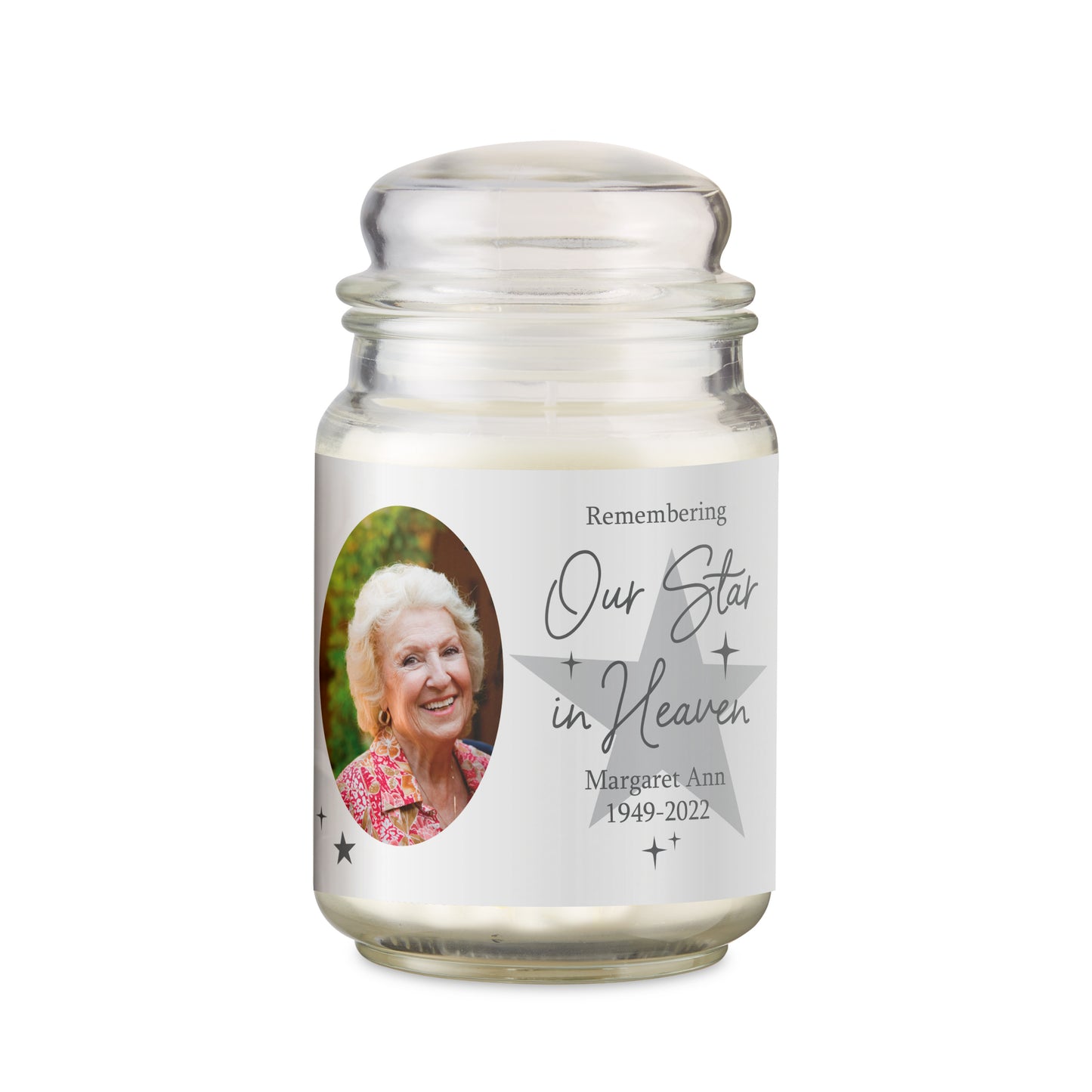 Personalised Star In Heaven Photo Upload Large Scented Jar Candle - MK&JD Gifts