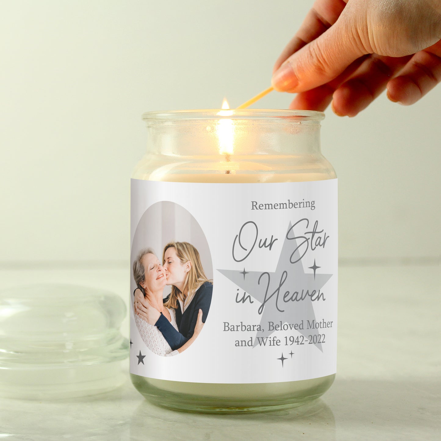 Personalised Star In Heaven Photo Upload Large Scented Jar Candle - MK&JD Gifts