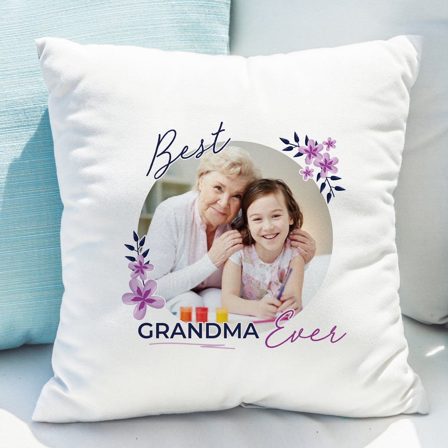 Personalised Floral Best Ever Photo Upload Cushion - MK&JD Gifts