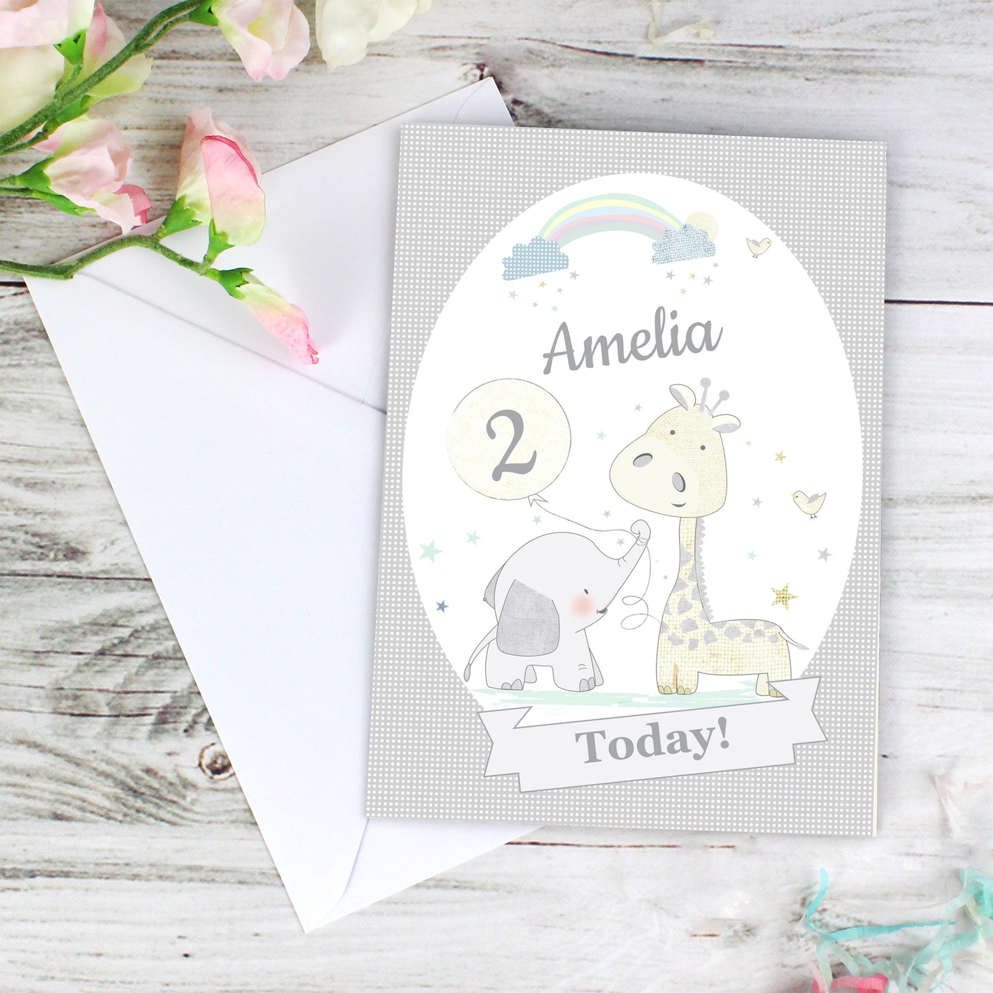 Personalised Hessian Giraffe & Elephant Card - MK&JD Gifts