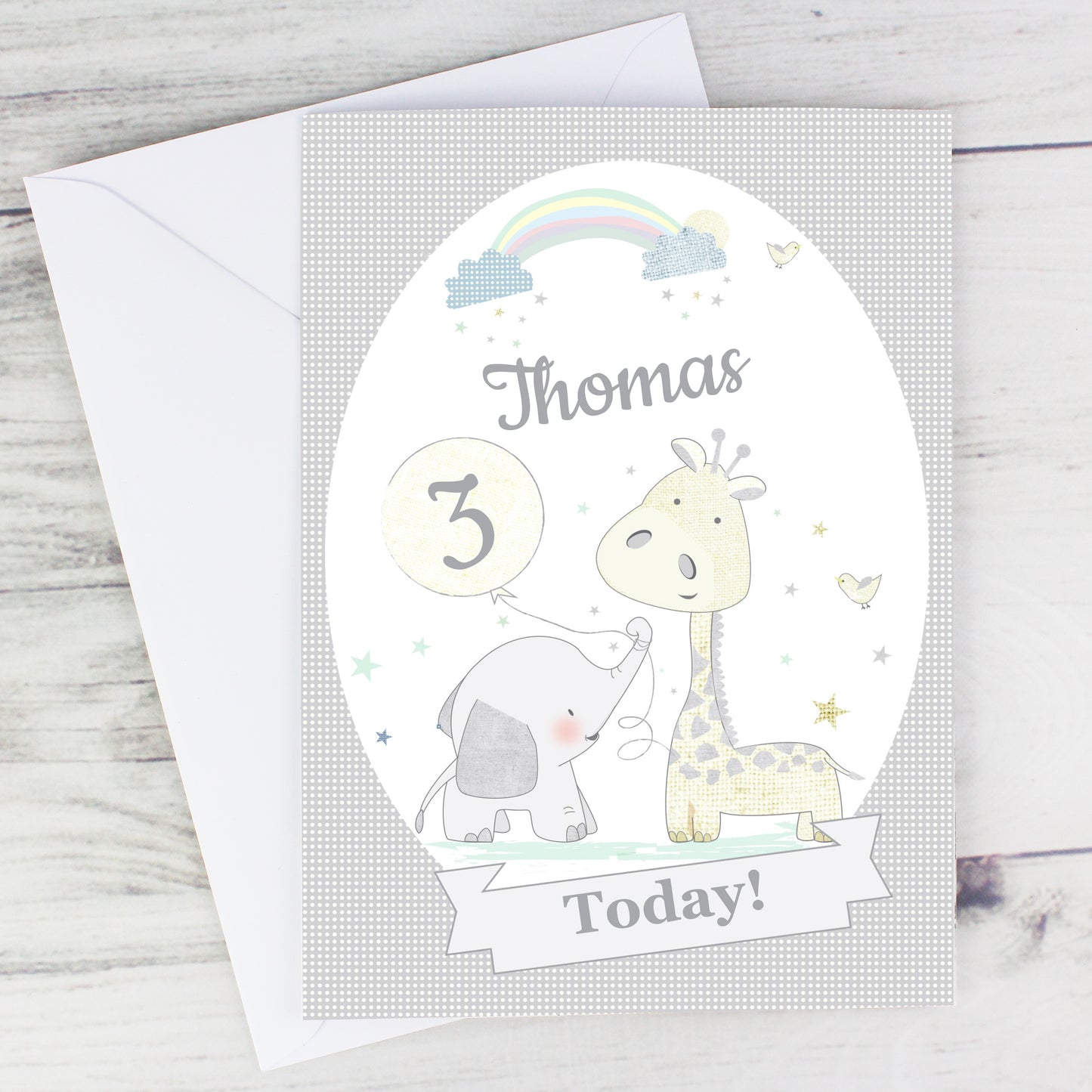 Personalised Hessian Giraffe & Elephant Card - MK&JD Gifts