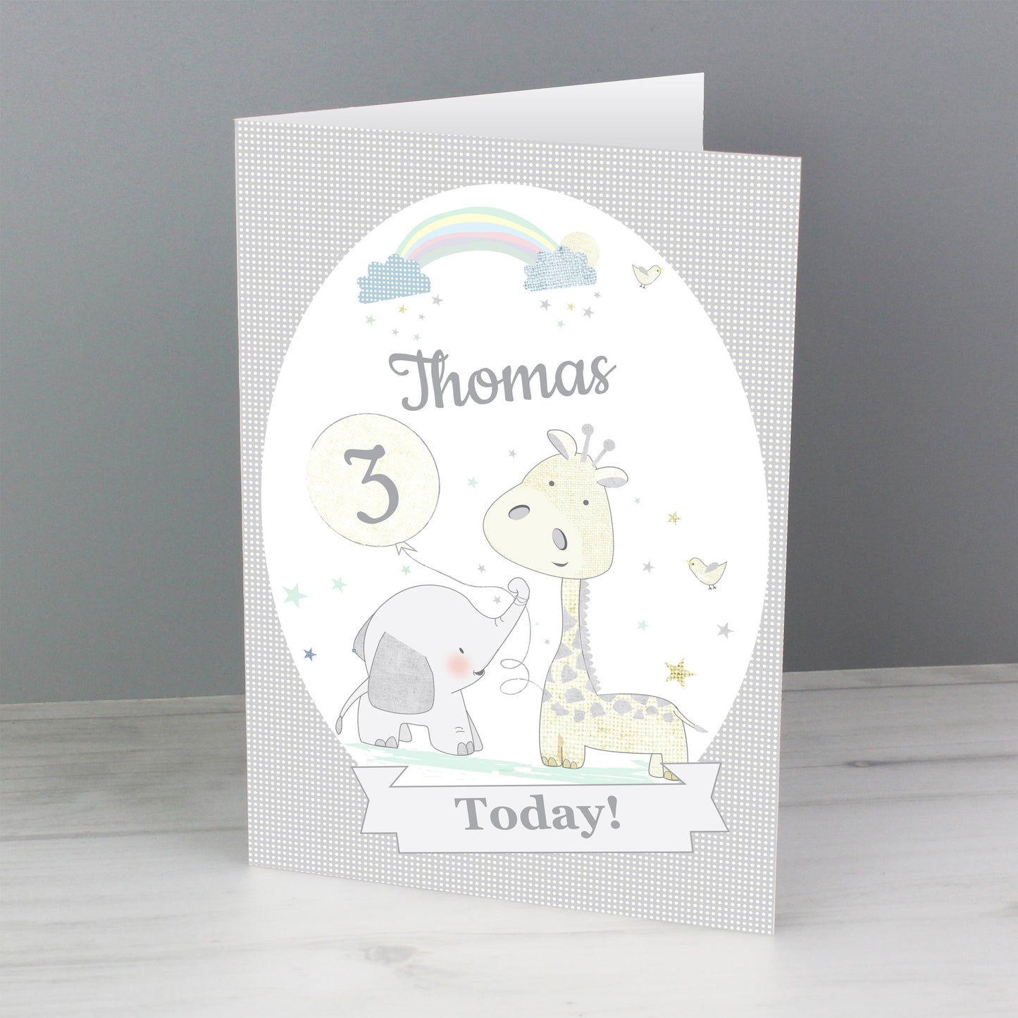 Personalised Hessian Giraffe & Elephant Card - MK&JD Gifts