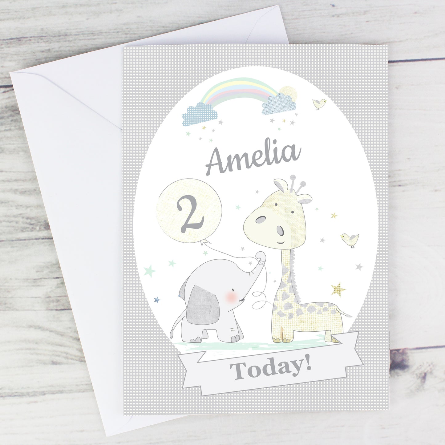 Personalised Hessian Giraffe & Elephant Card - MK&JD Gifts