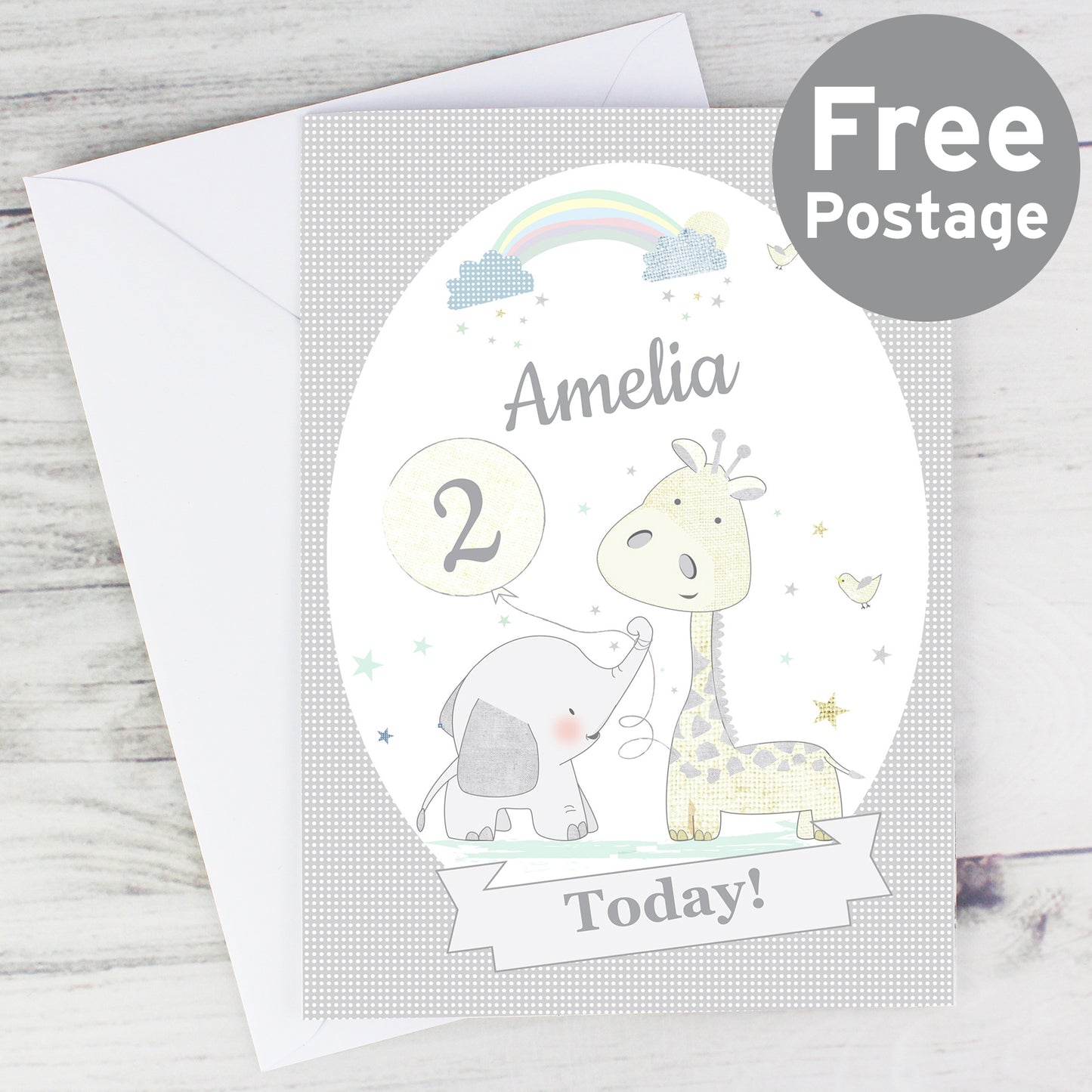 Personalised Hessian Giraffe & Elephant Card - MK&JD Gifts