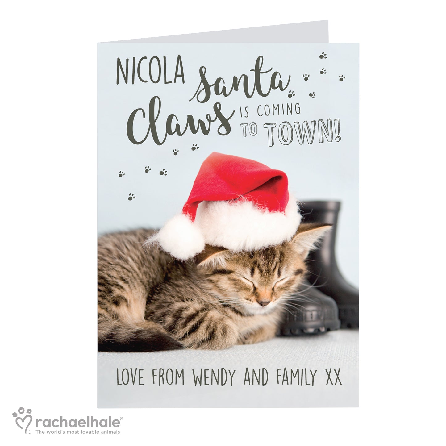 Personalised Rachael Hale Santa Claws Christmas Cat Card - MK&JD Gifts