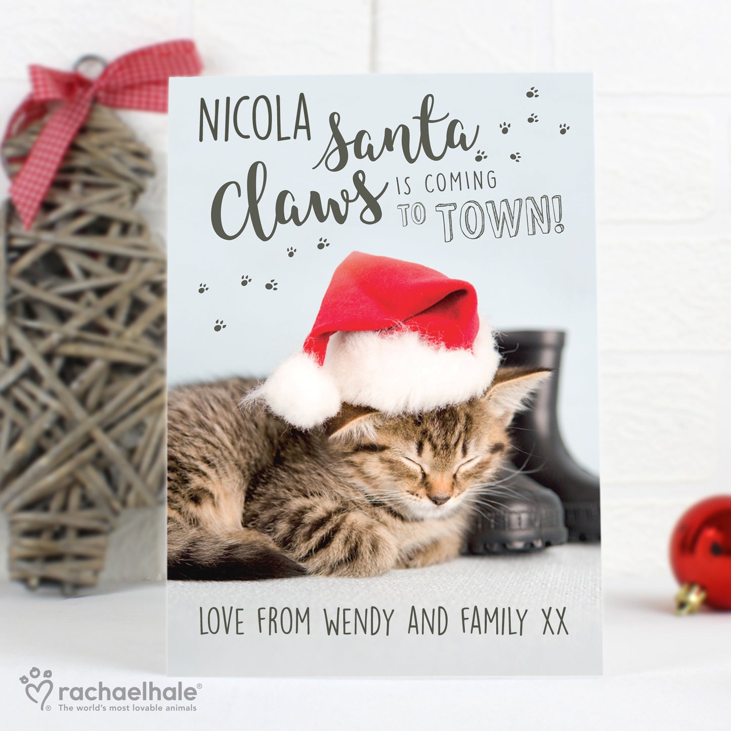 Personalised Rachael Hale Santa Claws Christmas Cat Card - MK&JD Gifts