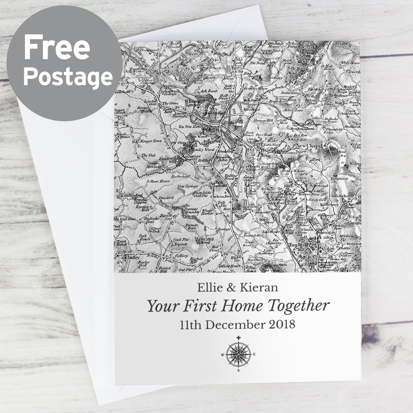 Personalised 1805 - 1874 Old Series Map Compass Card - MK&JD Gifts