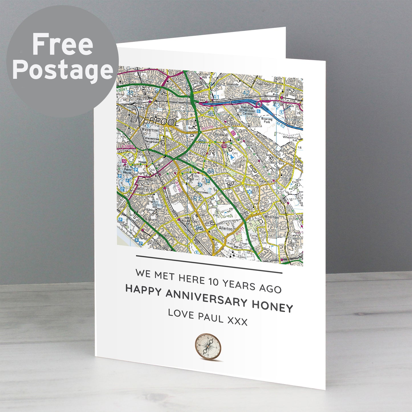 Personalised Present Day Map Compass Card - MK&JD Gifts