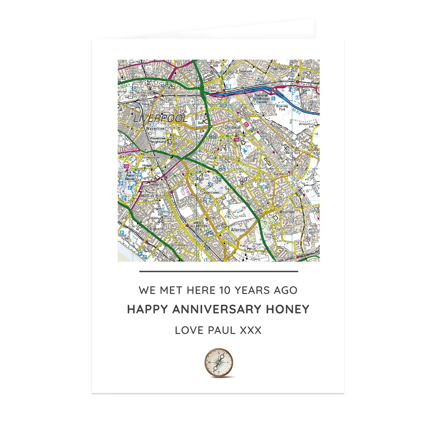 Personalised Present Day Map Compass Card - MK&JD Gifts