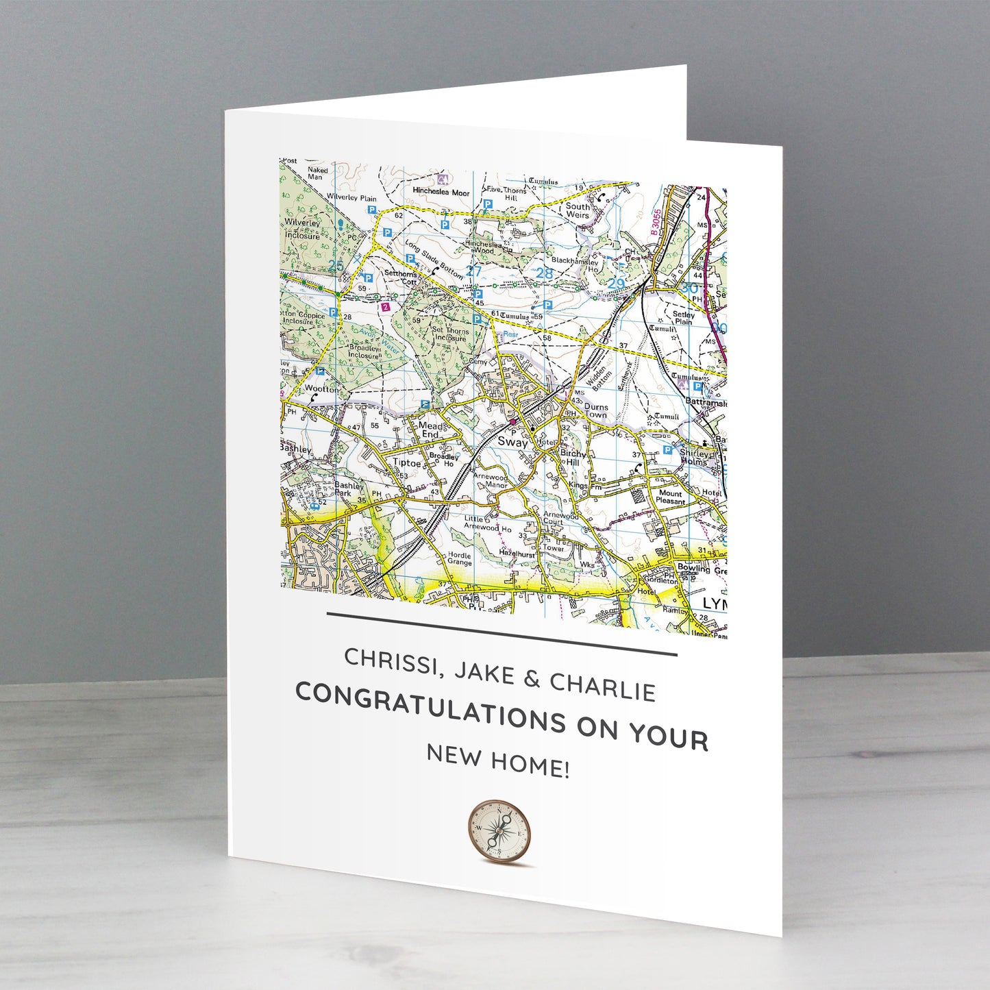 Personalised Present Day Map Compass Card - MK&JD Gifts
