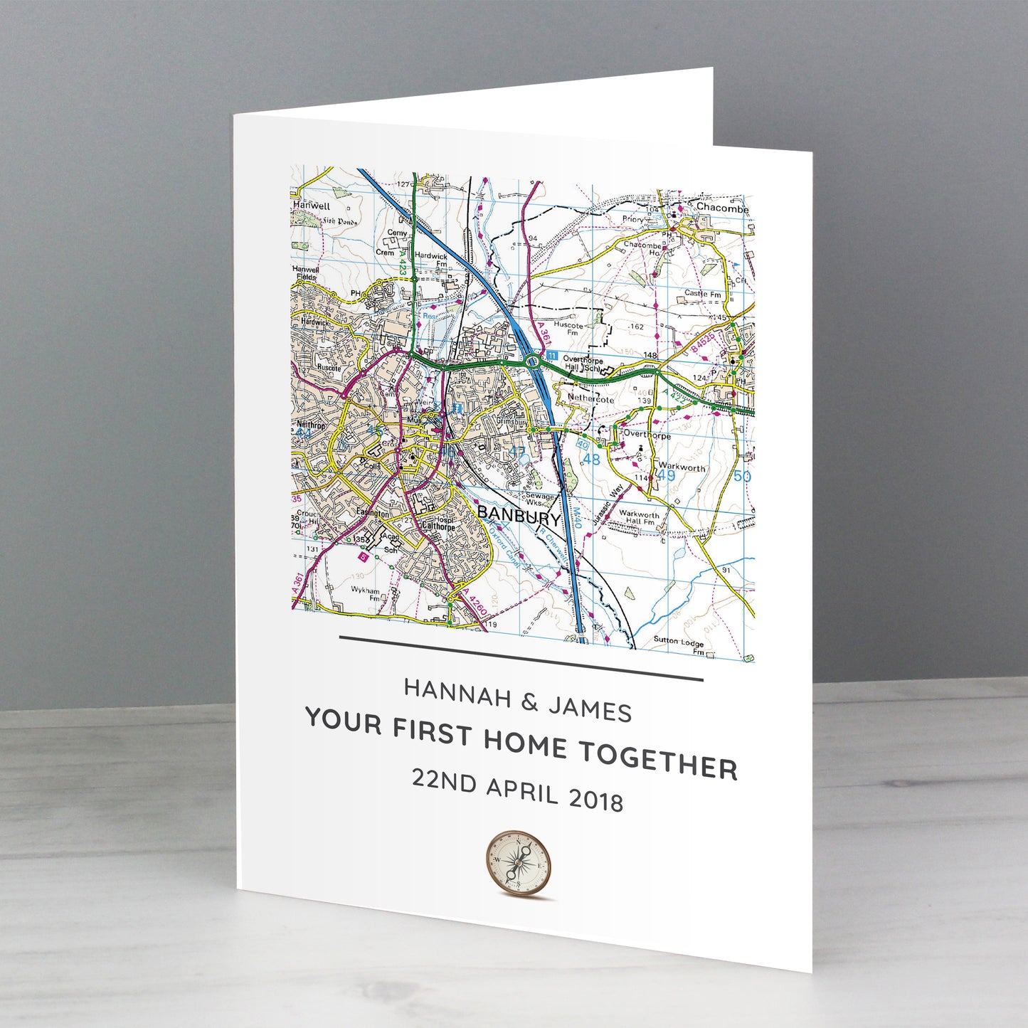 Personalised Present Day Map Compass Card - MK&JD Gifts