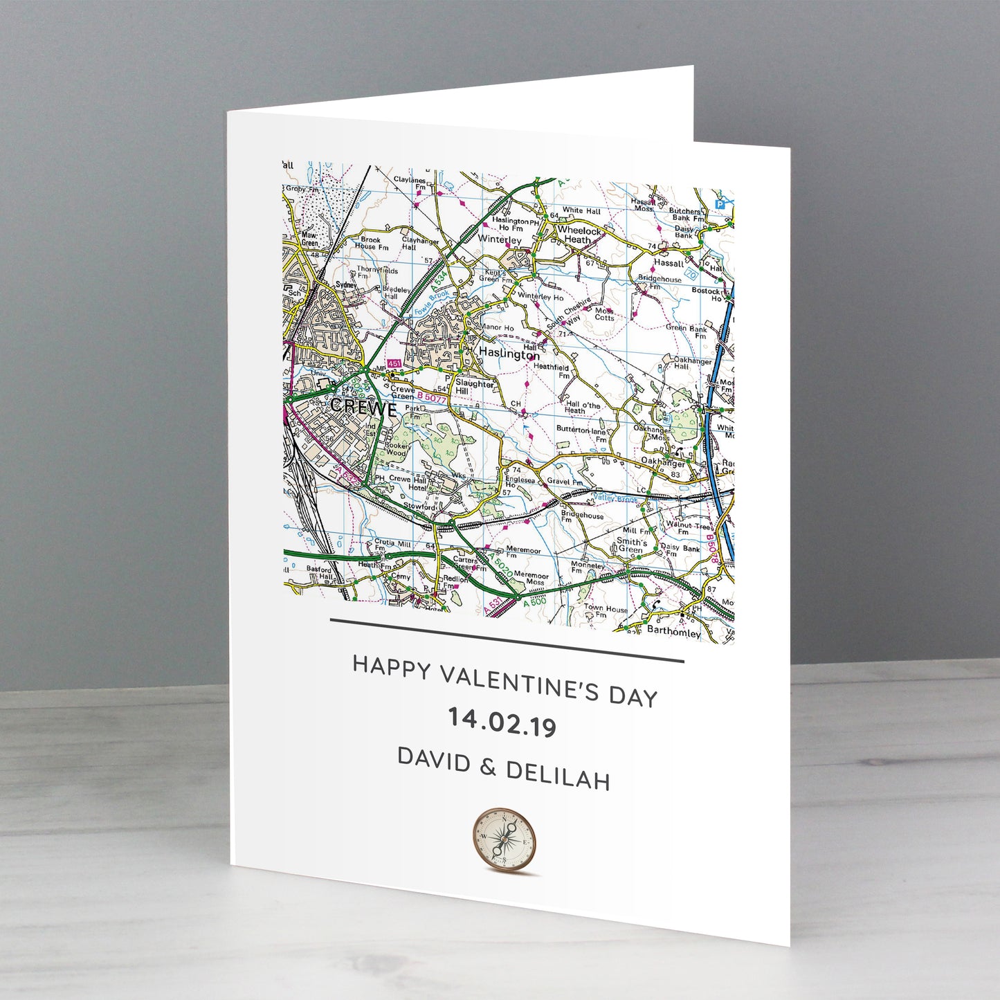 Personalised Present Day Map Compass Card - MK&JD Gifts