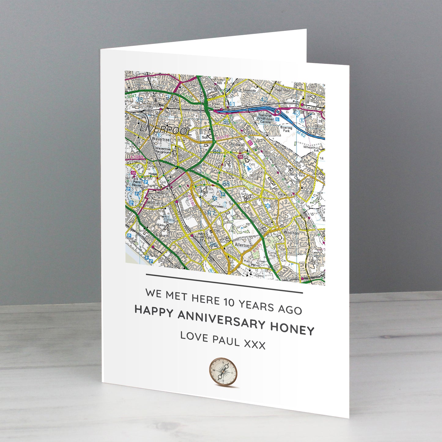 Personalised Present Day Map Compass Card - MK&JD Gifts