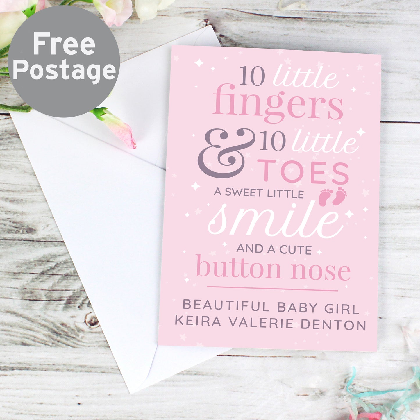 Personalised '10 Little Fingers' Pink Baby Card - MK&JD Gifts