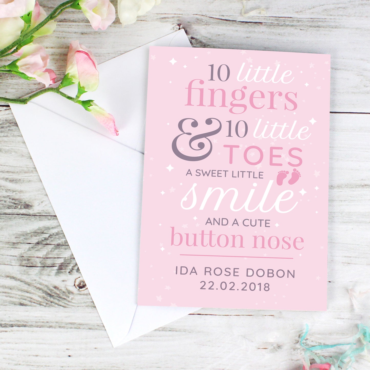 Personalised '10 Little Fingers' Pink Baby Card - MK&JD Gifts