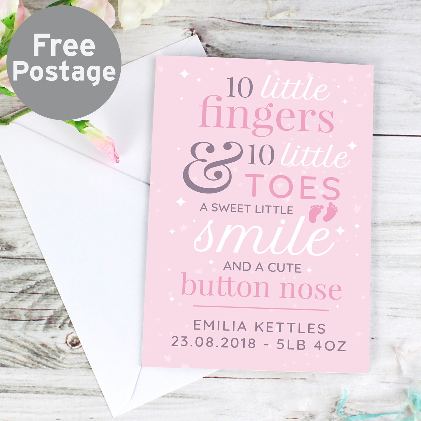 Personalised '10 Little Fingers' Pink Baby Card - MK&JD Gifts