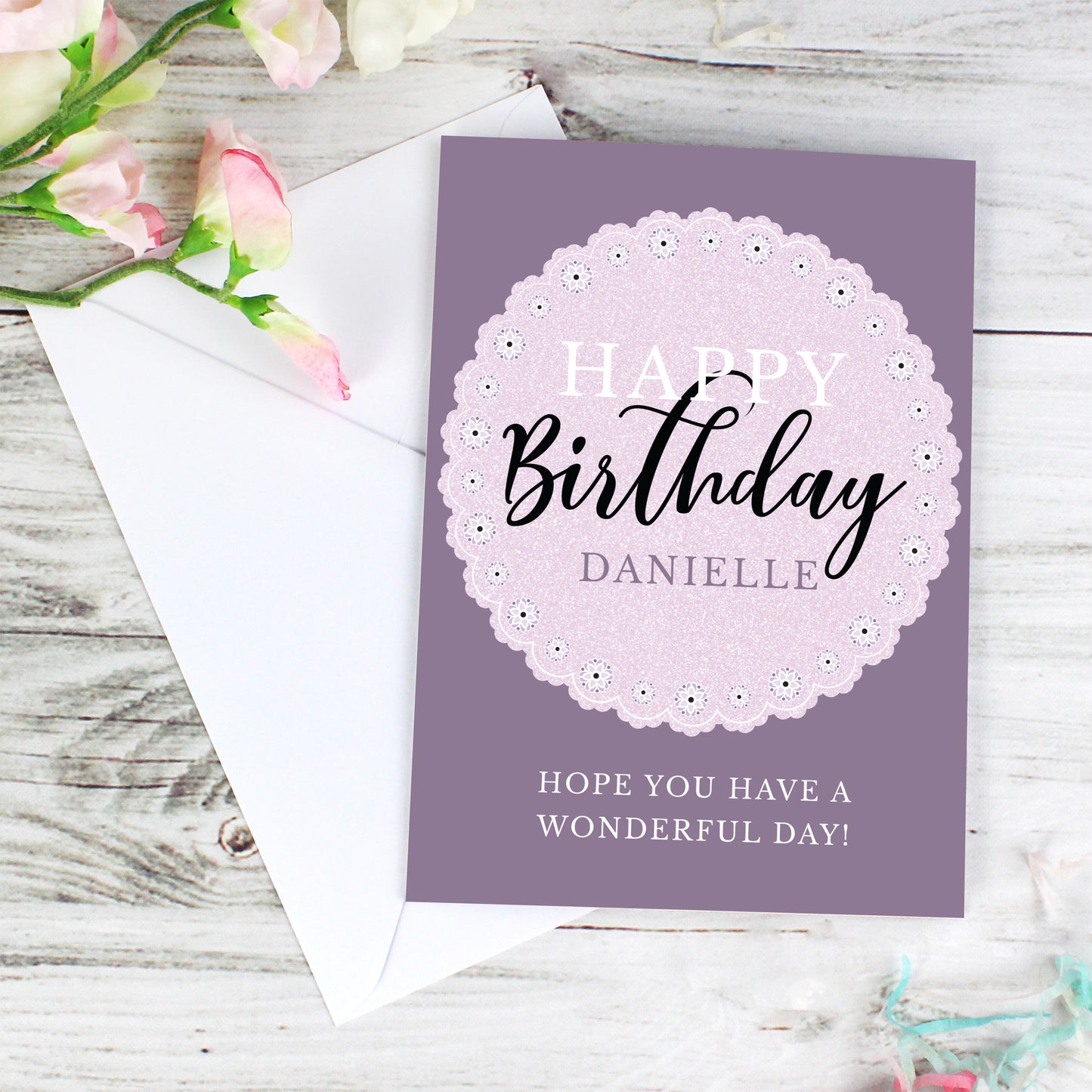 Personalised Lilac Lace Birthday Card - MK&JD Gifts
