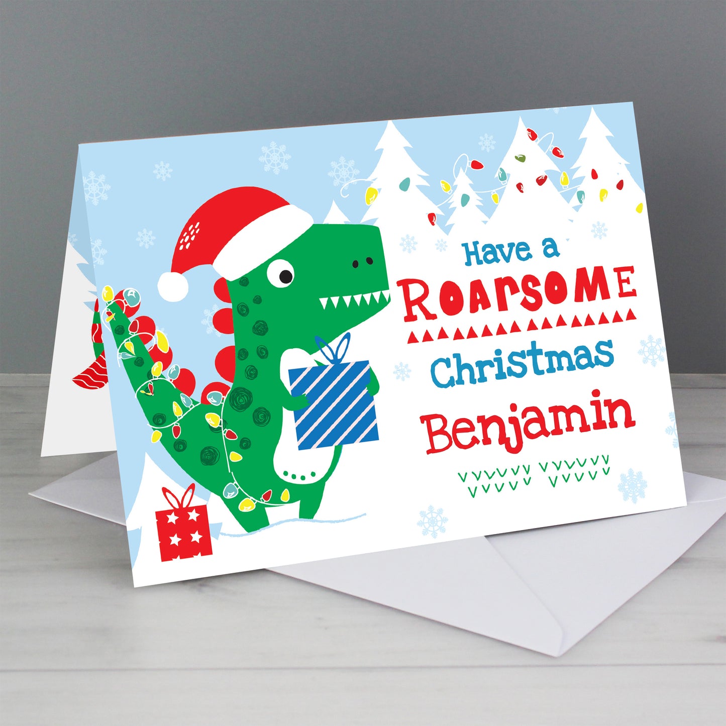Personalised Dinosaur 'Have a Roarsome Christmas' Card - MK&JD Gifts