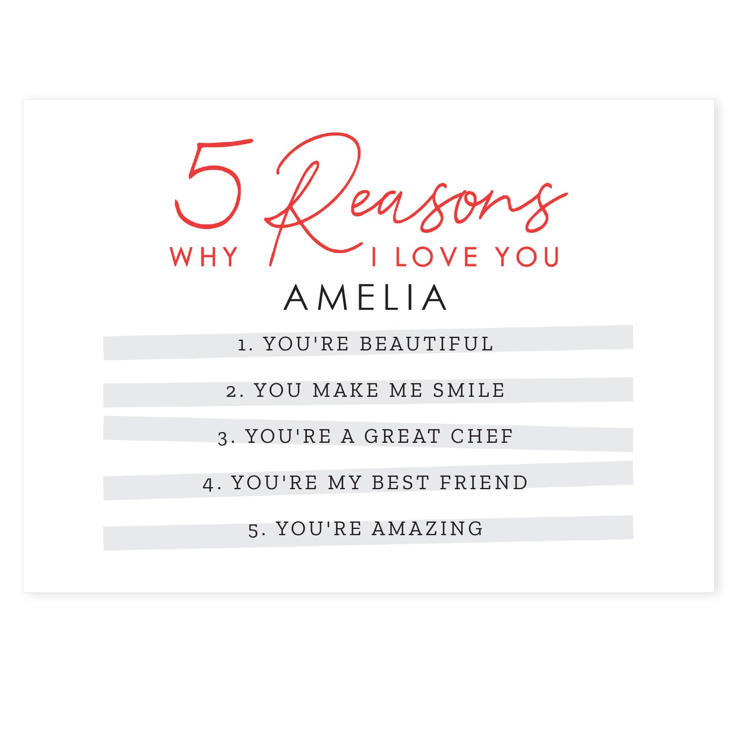 Personalised 5 Reasons Why Card - MK&JD Gifts