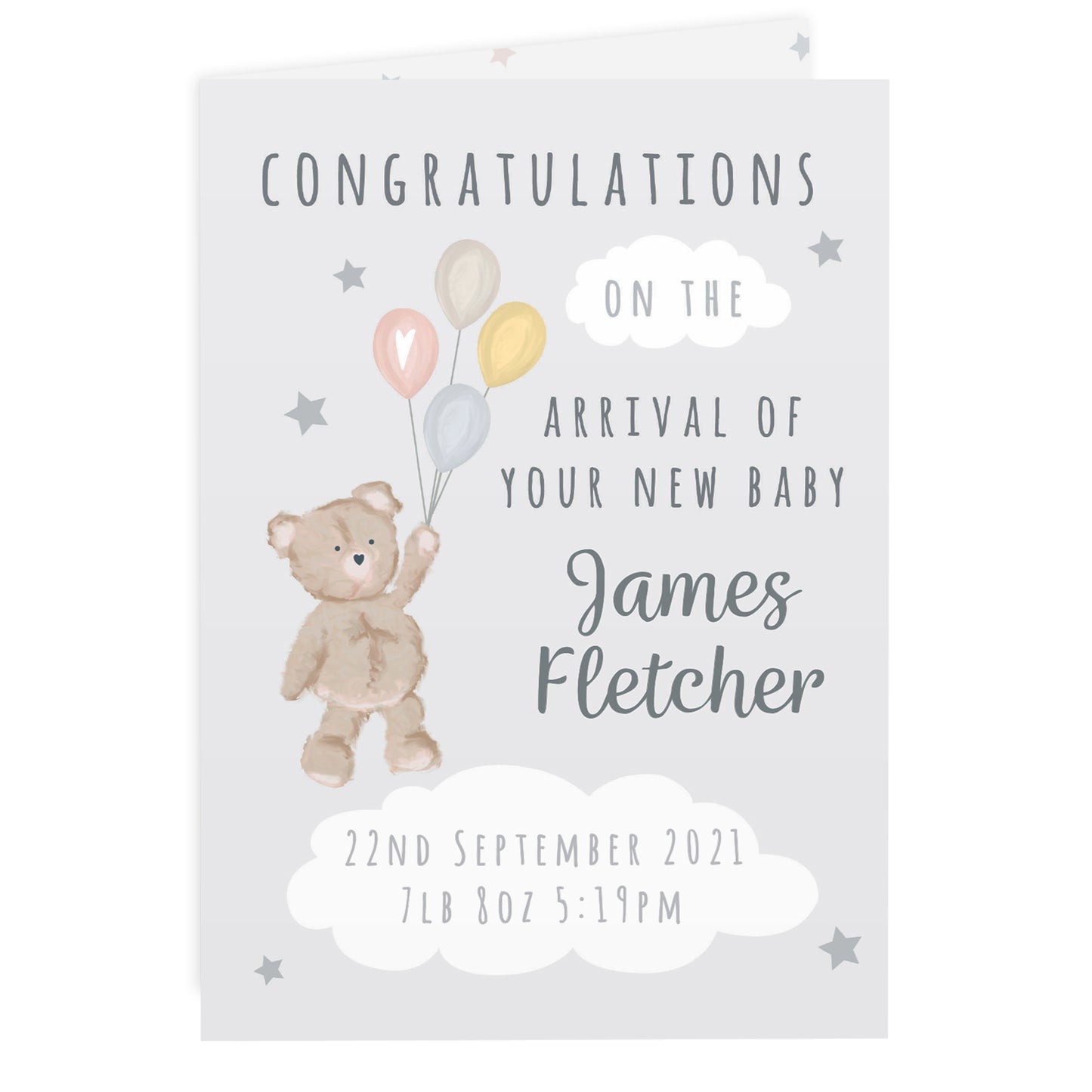 Personalised Teddy & Balloons Card - MK&JD Gifts