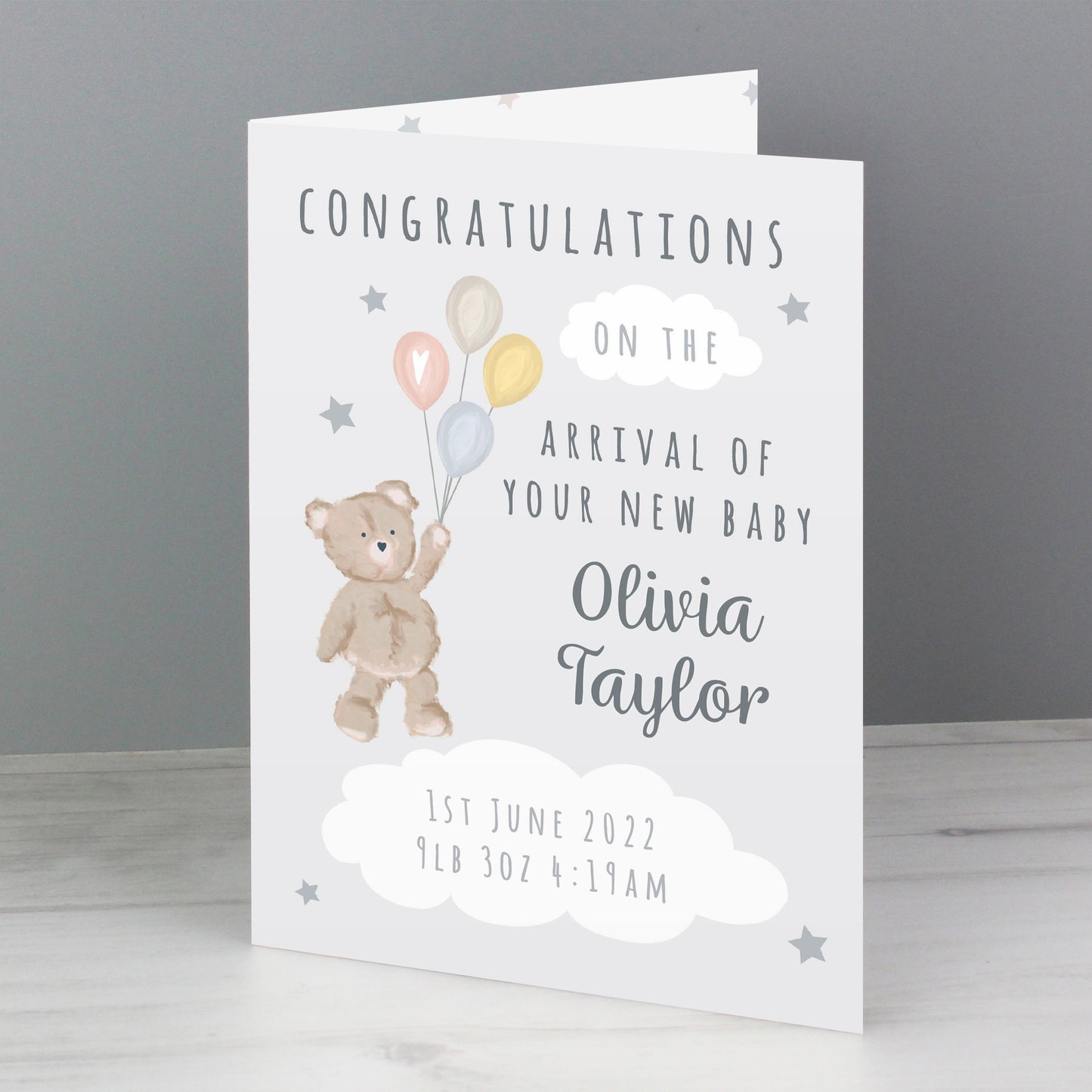 Personalised Teddy & Balloons Card - MK&JD Gifts