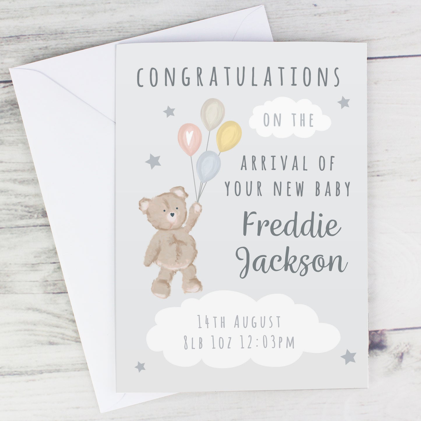 Personalised Teddy & Balloons Card - MK&JD Gifts