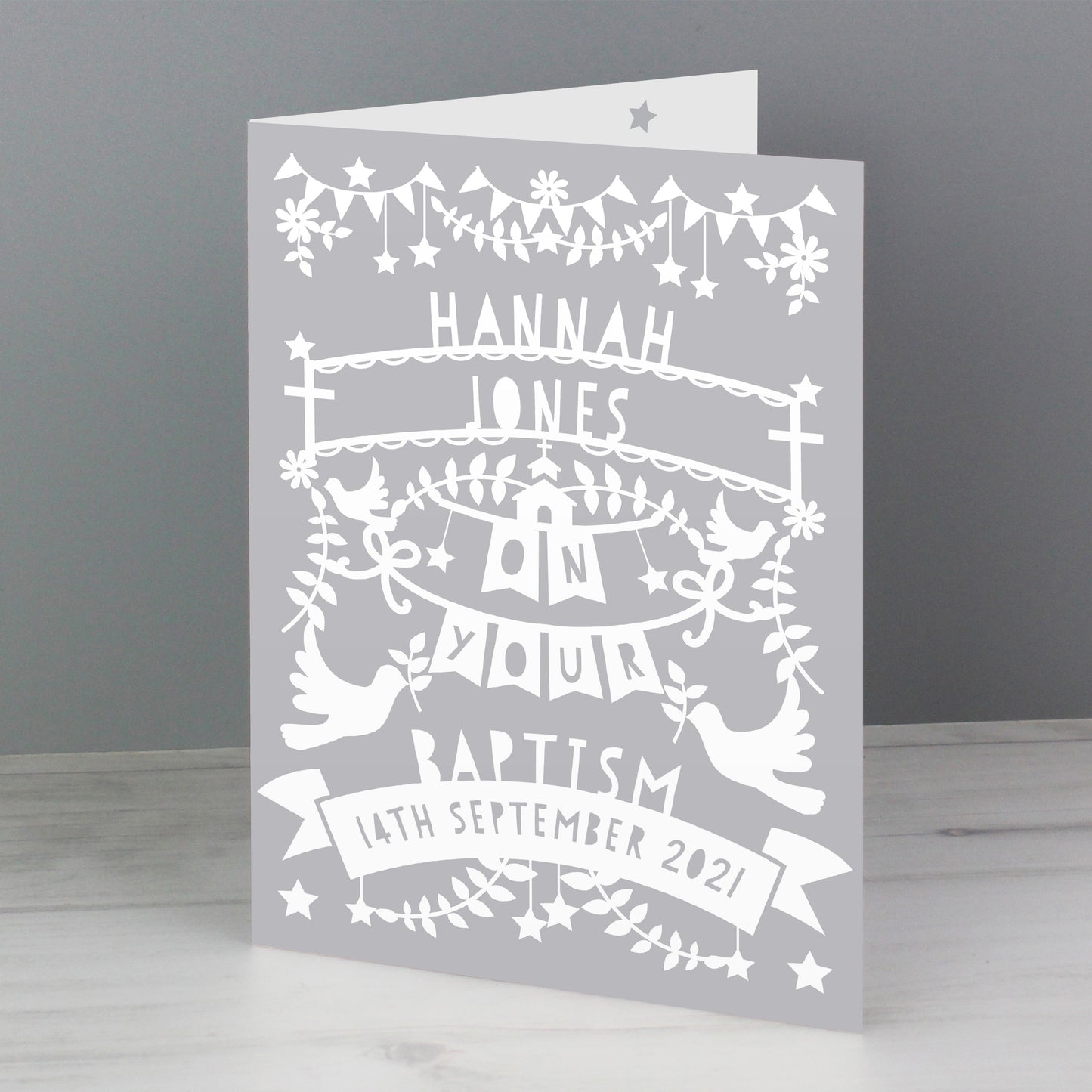 Personalised Grey Papercut Style Card - MK&JD Gifts