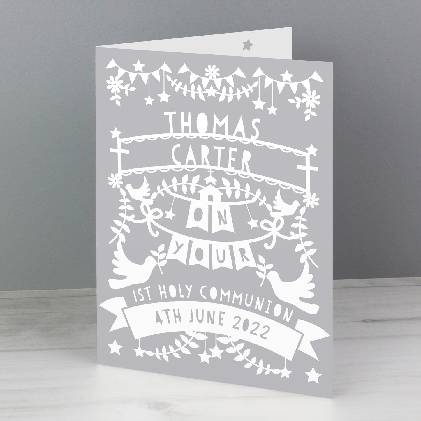Personalised Grey Papercut Style Card - MK&JD Gifts