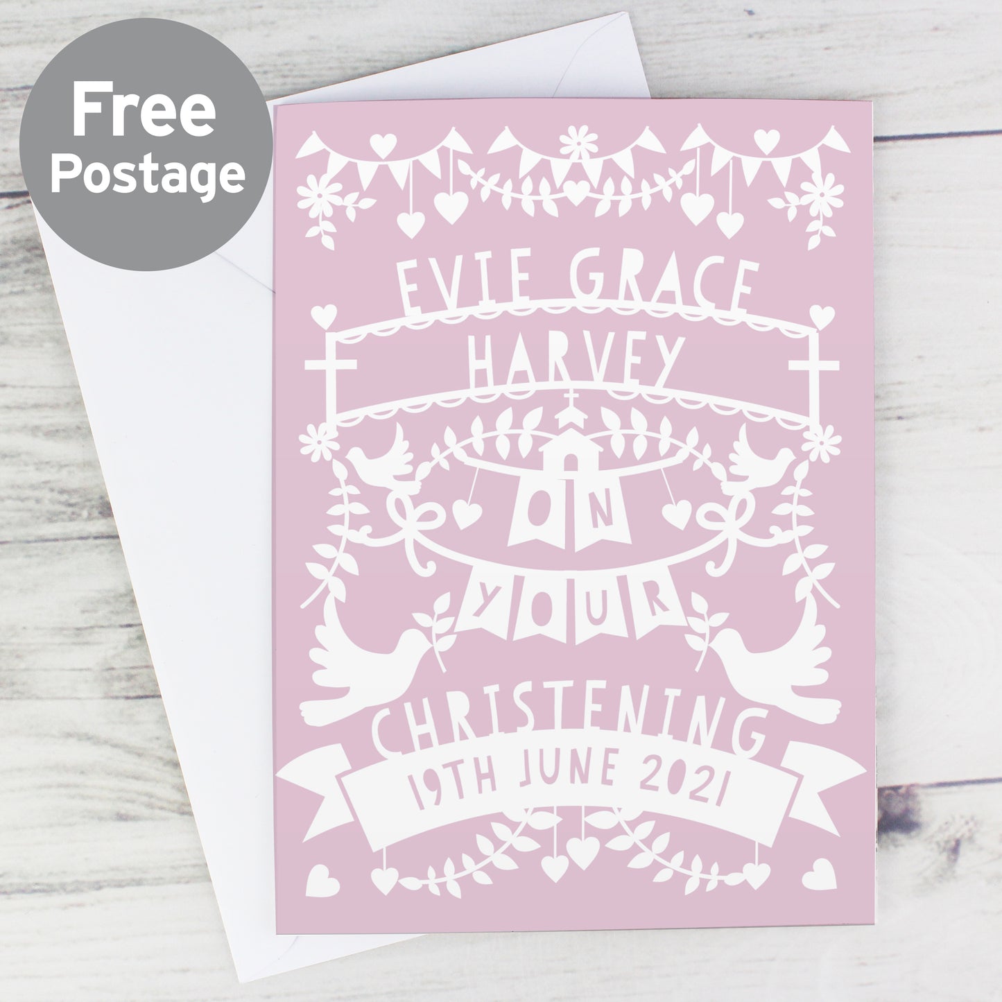 Personalised Pink Papercut Style Card - MK&JD Gifts
