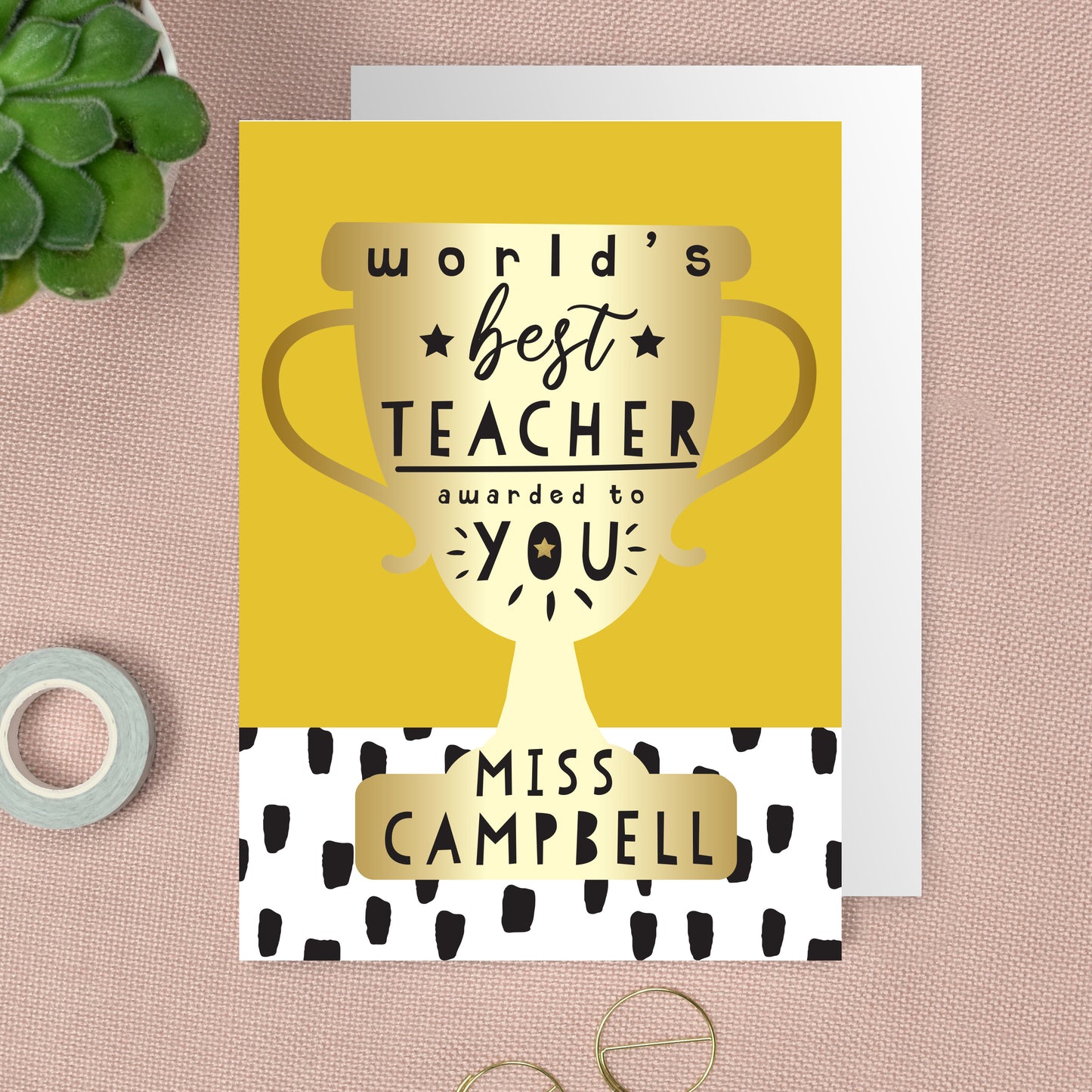 Personalised World's Best Teacher Trophy Greeting Card - MK&JD Gifts