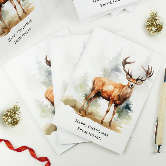 Personalised Pack of 10 Christmas Cards - Stag - MK&JD Gifts