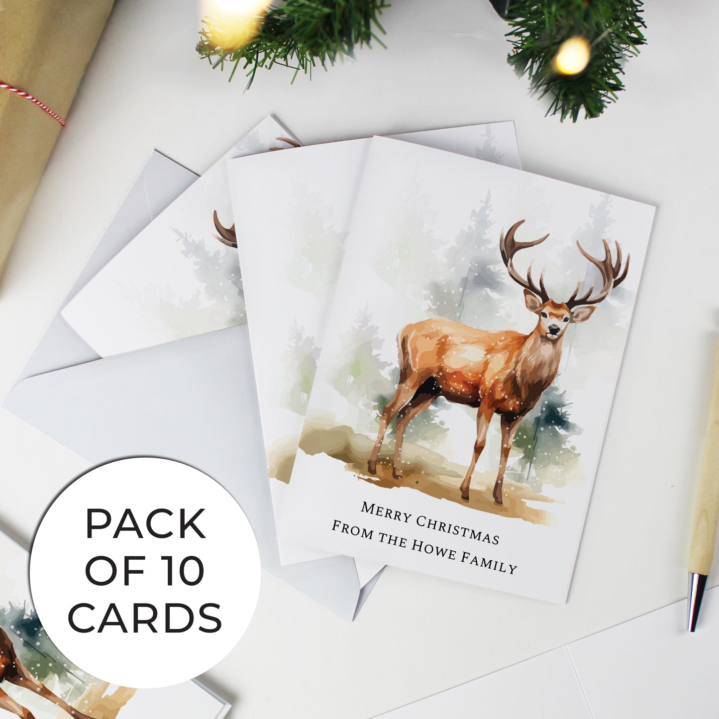 Personalised Pack of 10 Christmas Cards - Stag - MK&JD Gifts