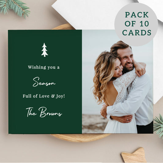Personalised Photo Upload Pack of 10 Green Christmas Cards - MK&JD Gifts