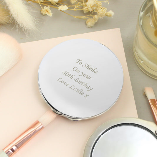 Personalised Silver Round Compact Mirror - MK&JD Gifts