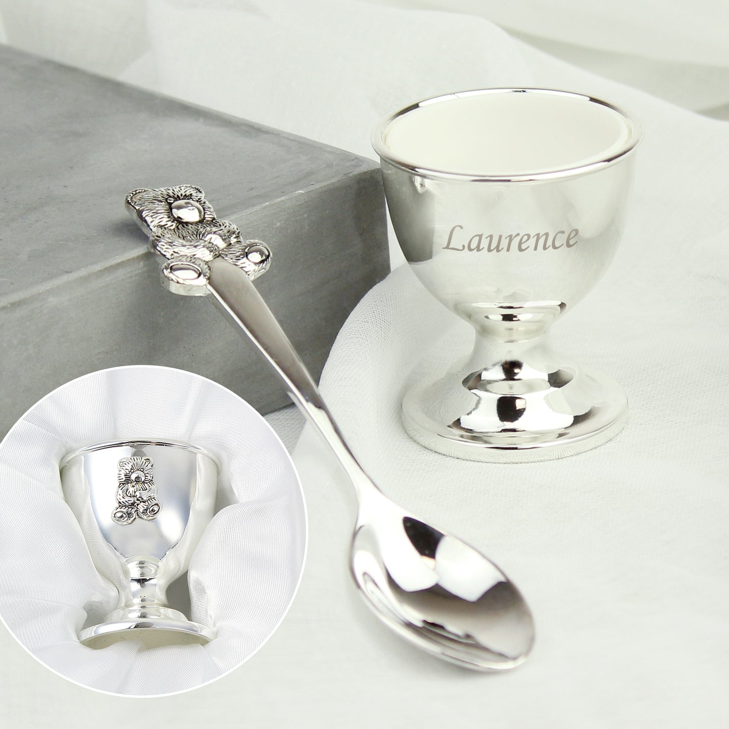 Personalised Silver Egg Cup & Spoon - MK&JD Gifts