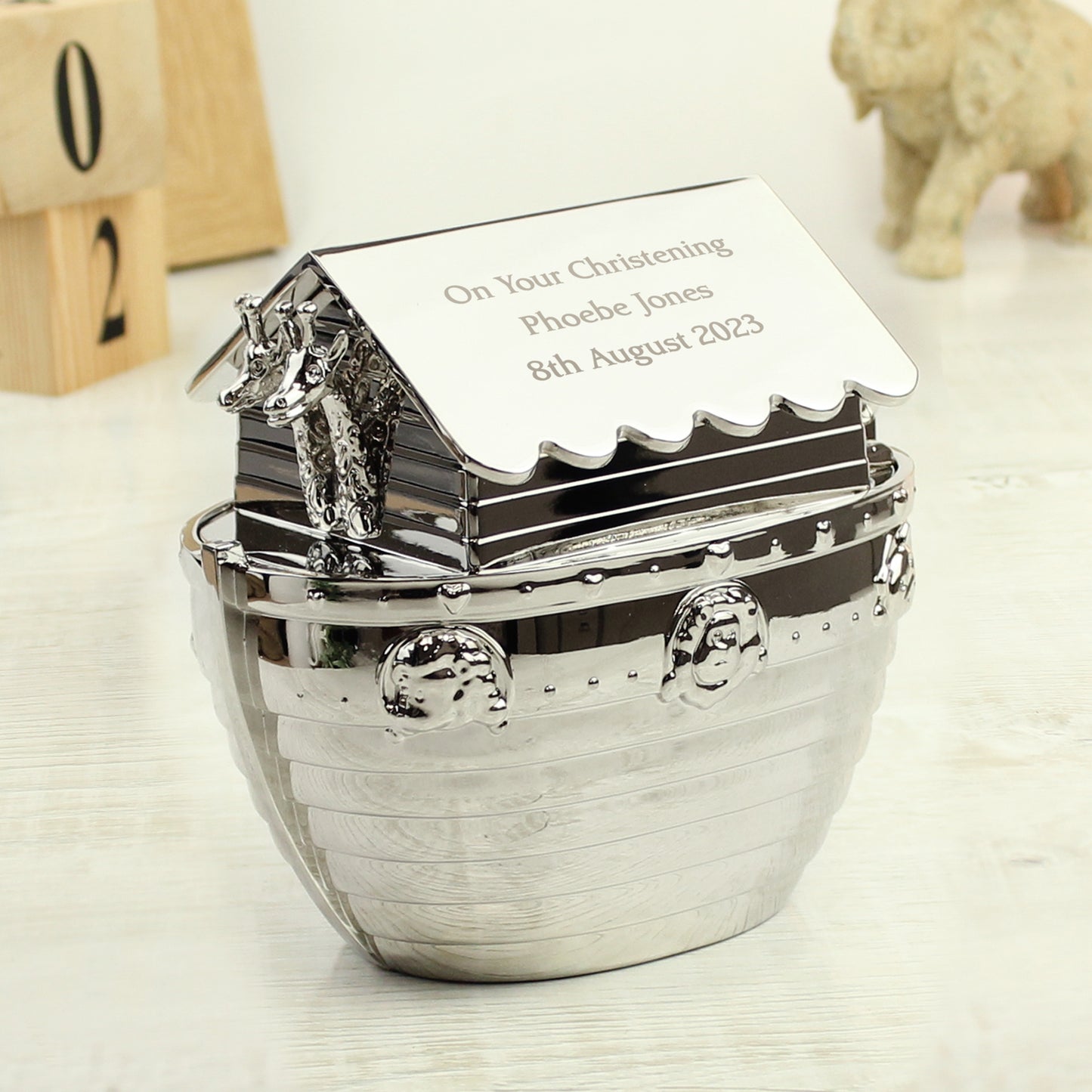 Personalised Silver Noahs Ark Money Box - MK&JD Gifts