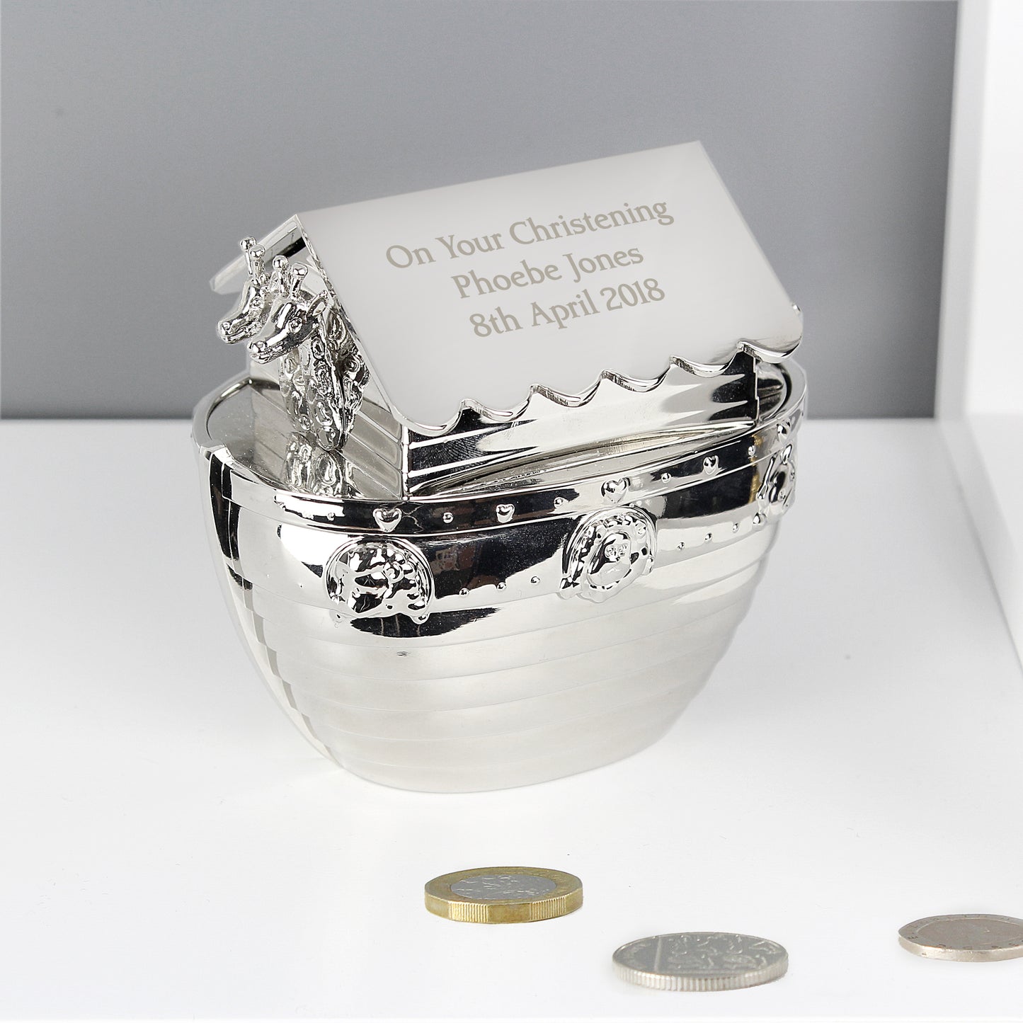 Personalised Silver Noahs Ark Money Box - MK&JD Gifts