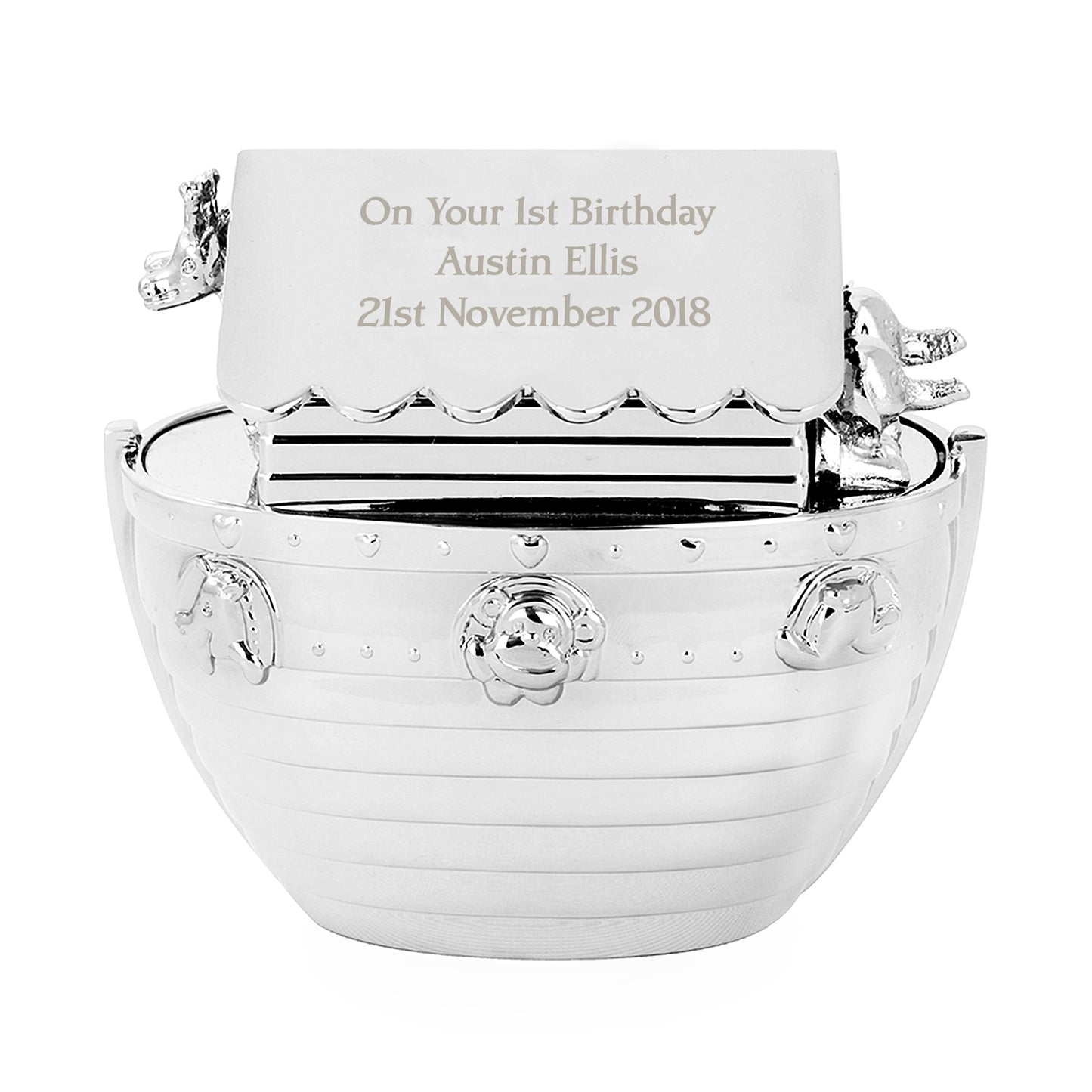 Personalised Silver Noahs Ark Money Box - MK&JD Gifts